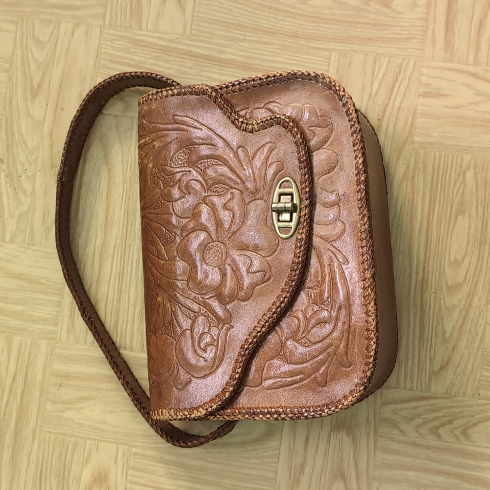 Small Brown Leather Rigid Handbag